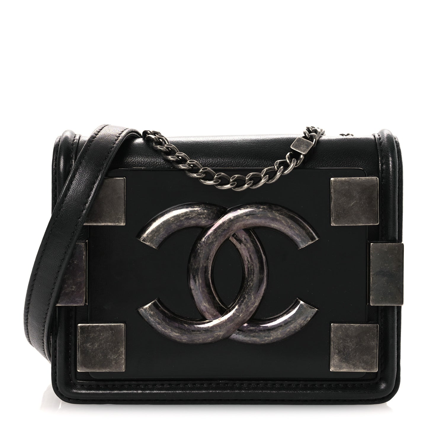Plexiglass Lambskin Mini Boy Brick Flap Black