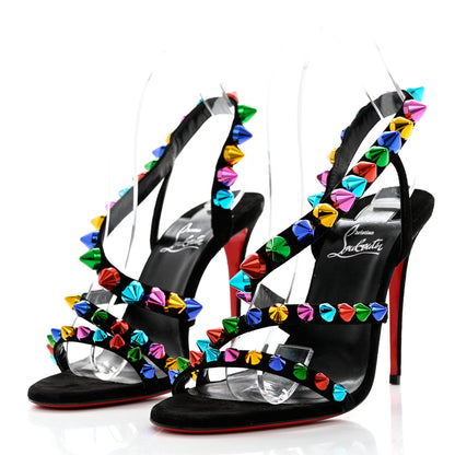 Christian Louboutin Suede Spikita 100 Sandals 39.5 Black Multicolor 3 of 9