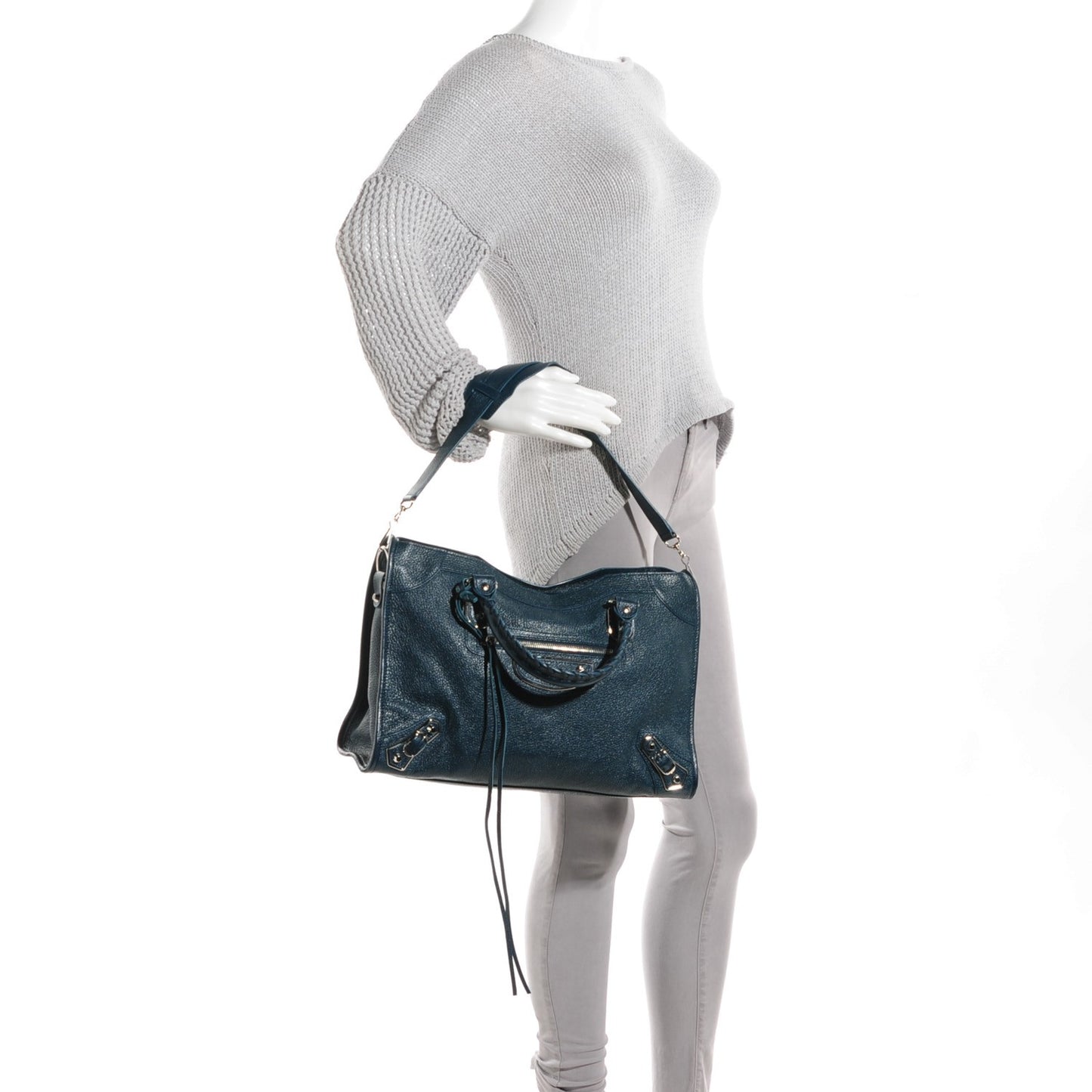 Chevre Silver Metallic Edge Hardware City Bleu Paon