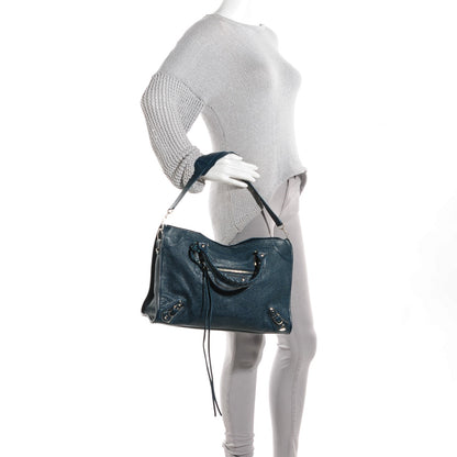 Balenciaga Chevre Silver Metallic Edge Hardware City Bleu Paon 2 of 14