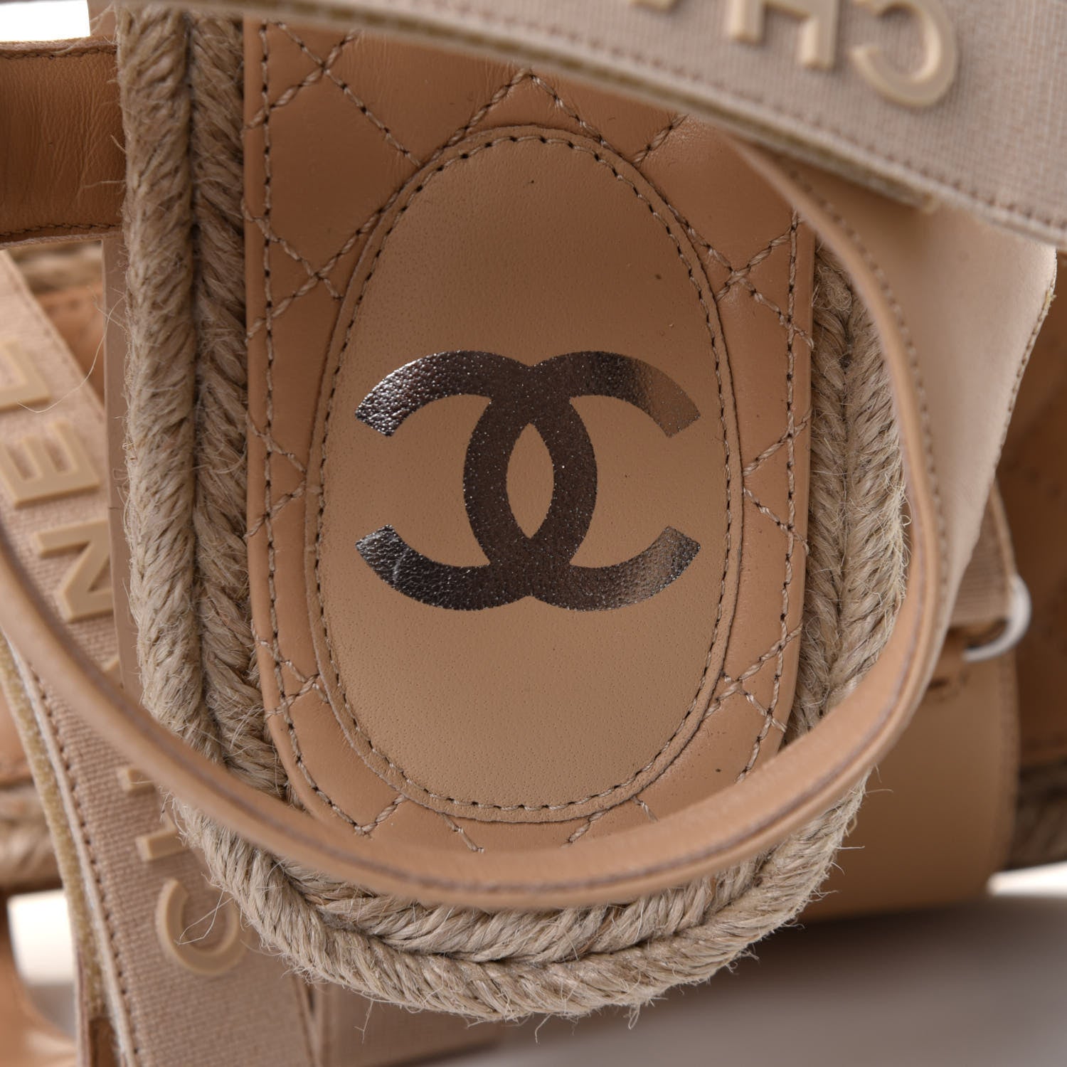 Chanel Stretch Fabric Lambskin CC Flat Sandals 38 Beige 7 of 9