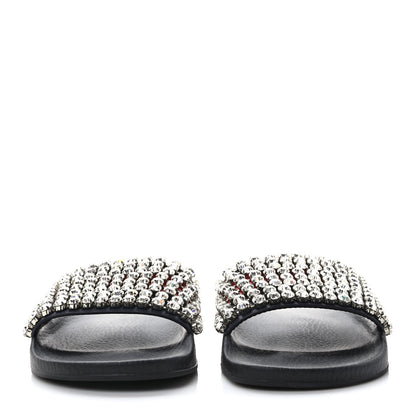 Gucci Calfskin Crystal Embellished Web Slide Sandals 41 Blue Red 2 of 7