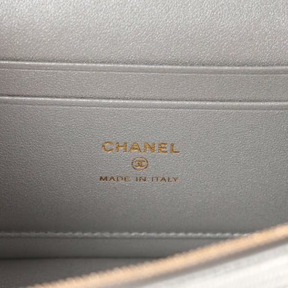 Chanel Lizard Embossed Top Handle Slim Vanity With Chain Silver 6 of 11