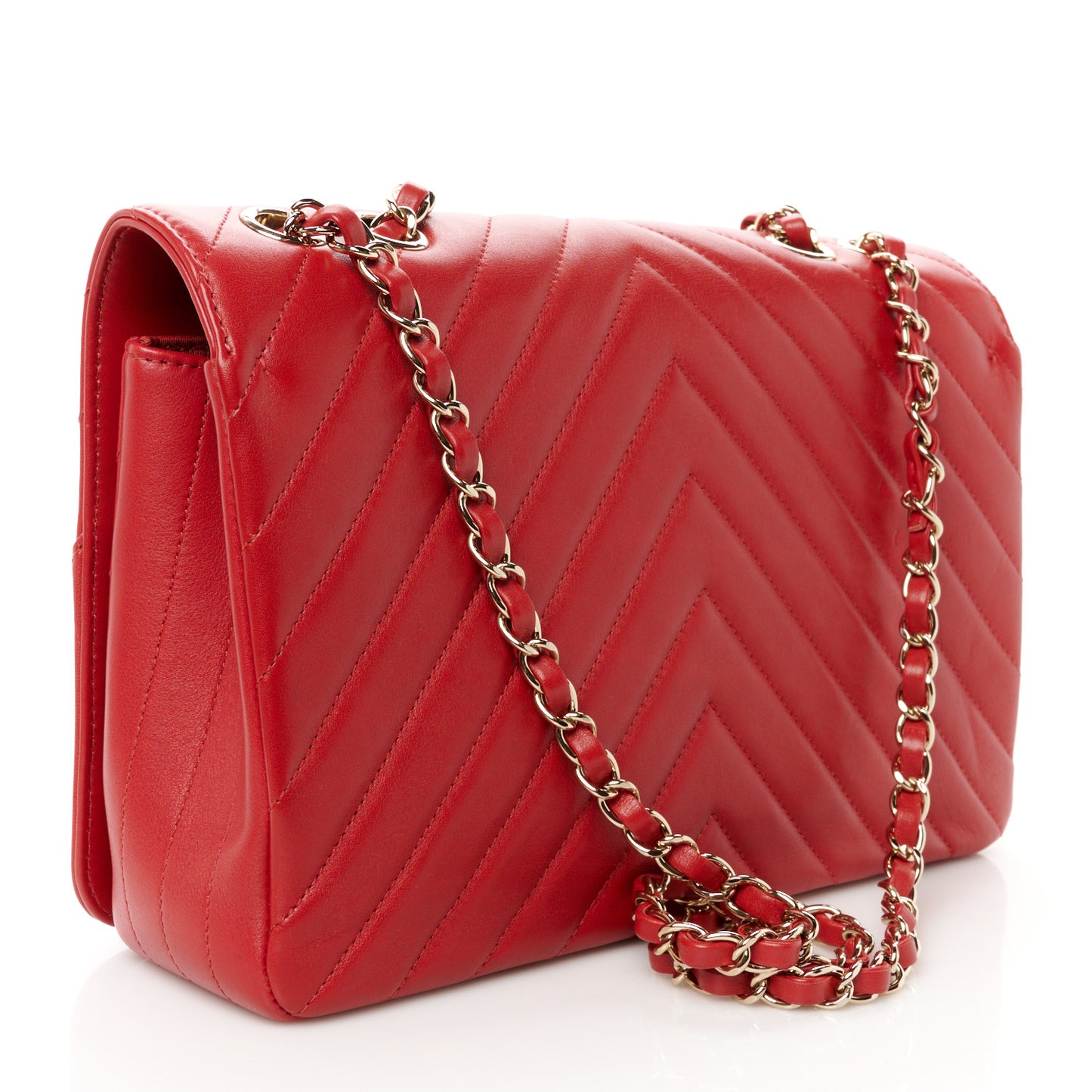 Calfskin Chevron Quilted Large Statement Flap Red