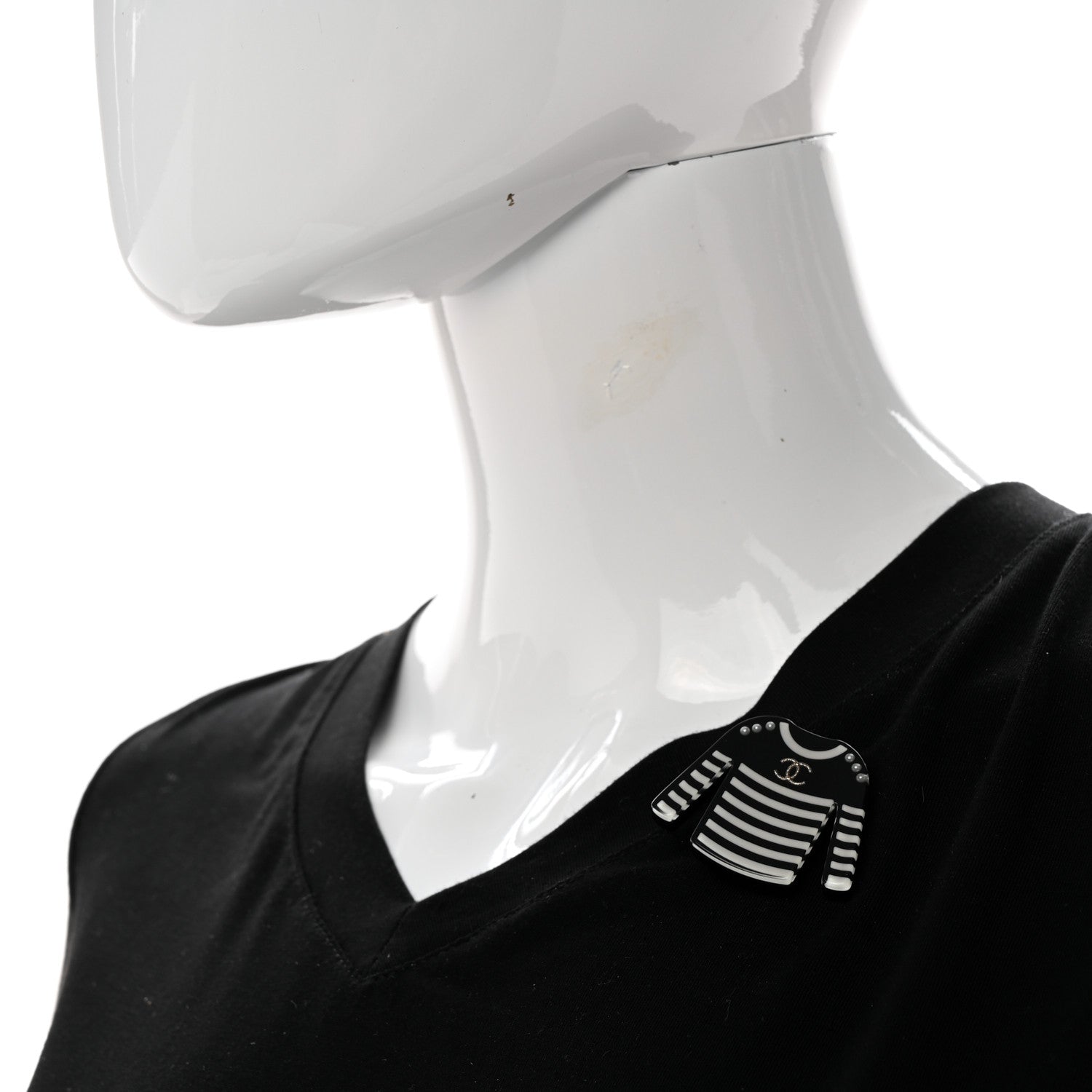 Chanel Resin Sweater CC Brooch Black White 2 of 5