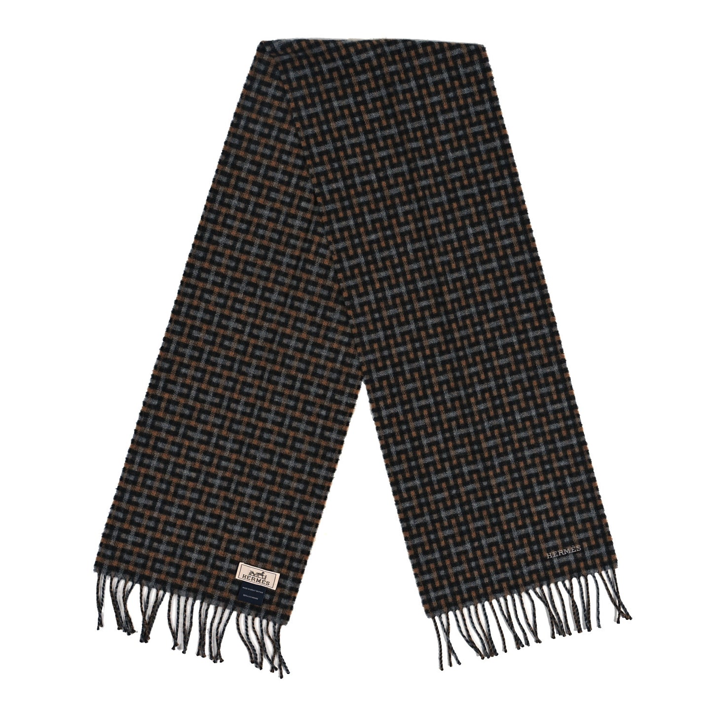 Cashmere H Ecossais Muffler Black Flanelle Camel