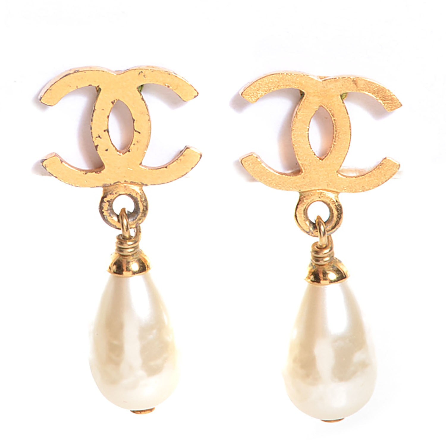 Chanel Pearl Drop CC Clip On Earrings Gold 1 of 5