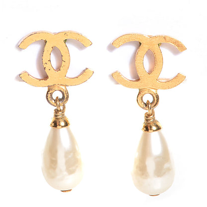 Chanel Pearl Drop CC Clip On Earrings Gold 1 of 5