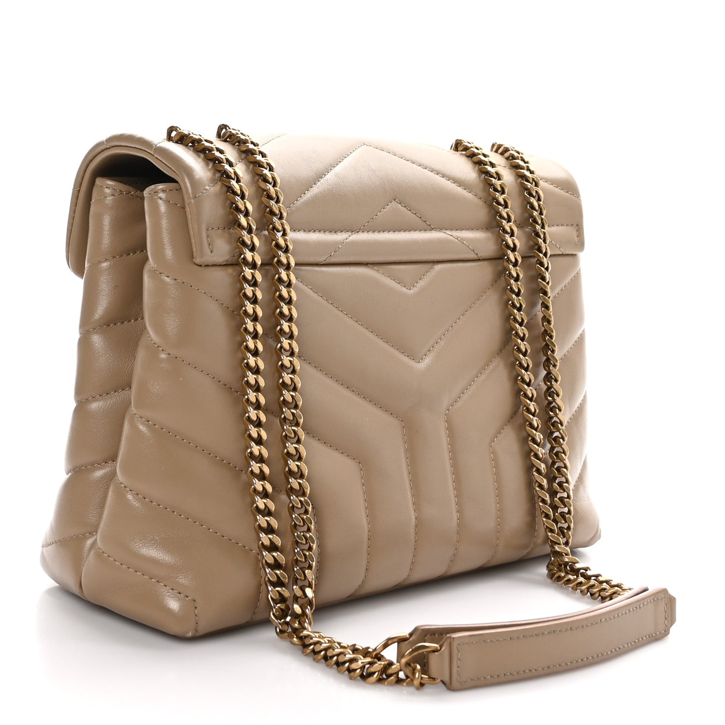 Calfskin Y Quilted Monogram Small Loulou Chain Satchel Dark Beige