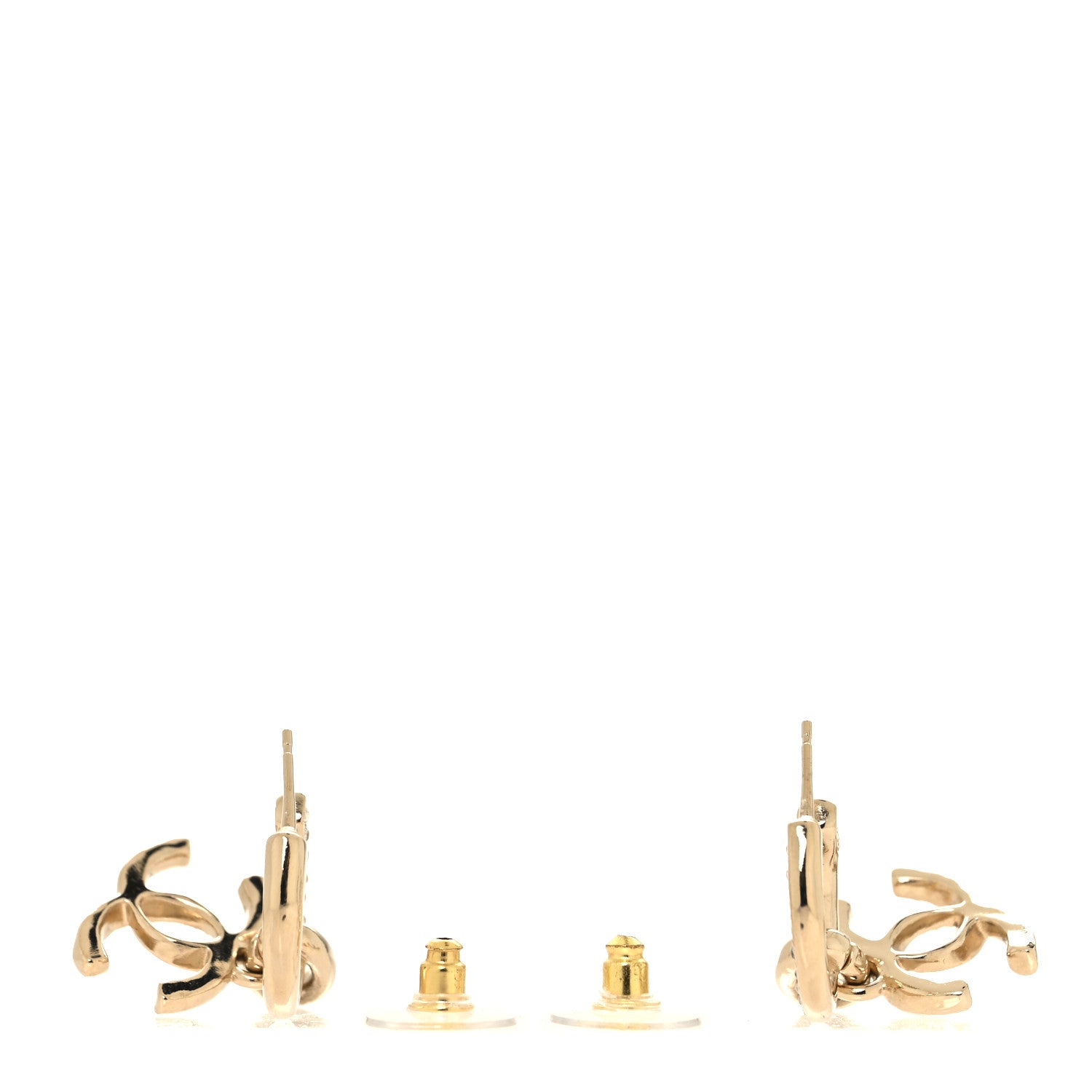 Chanel Crystal Bead CC Hoop Drop Earrings Light Gold 3 of 5