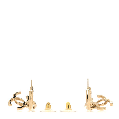 Chanel Crystal Bead CC Hoop Drop Earrings Light Gold 3 of 5