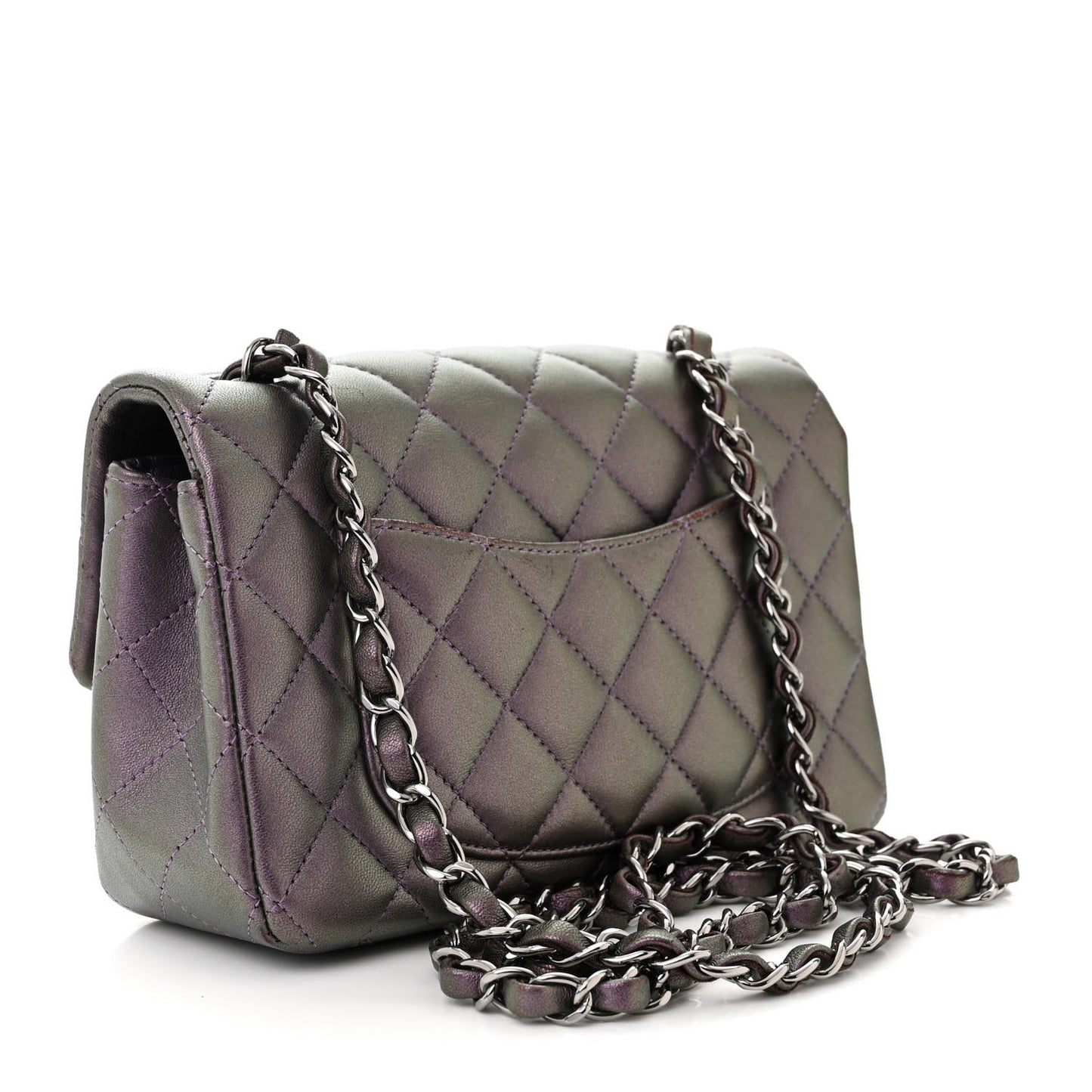 Iridescent Lambskin Quilted Mini Rectangular Flap Dark Purple