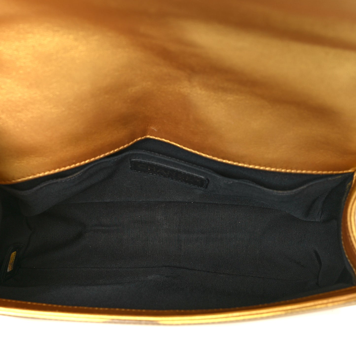 Metallic Patent Calfskin Quilted Medium Boy Flap Gold