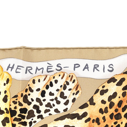 Hermes Silk Twill Lazy Leopardesses Scarf 90 Camel Anthracite 3 of 5