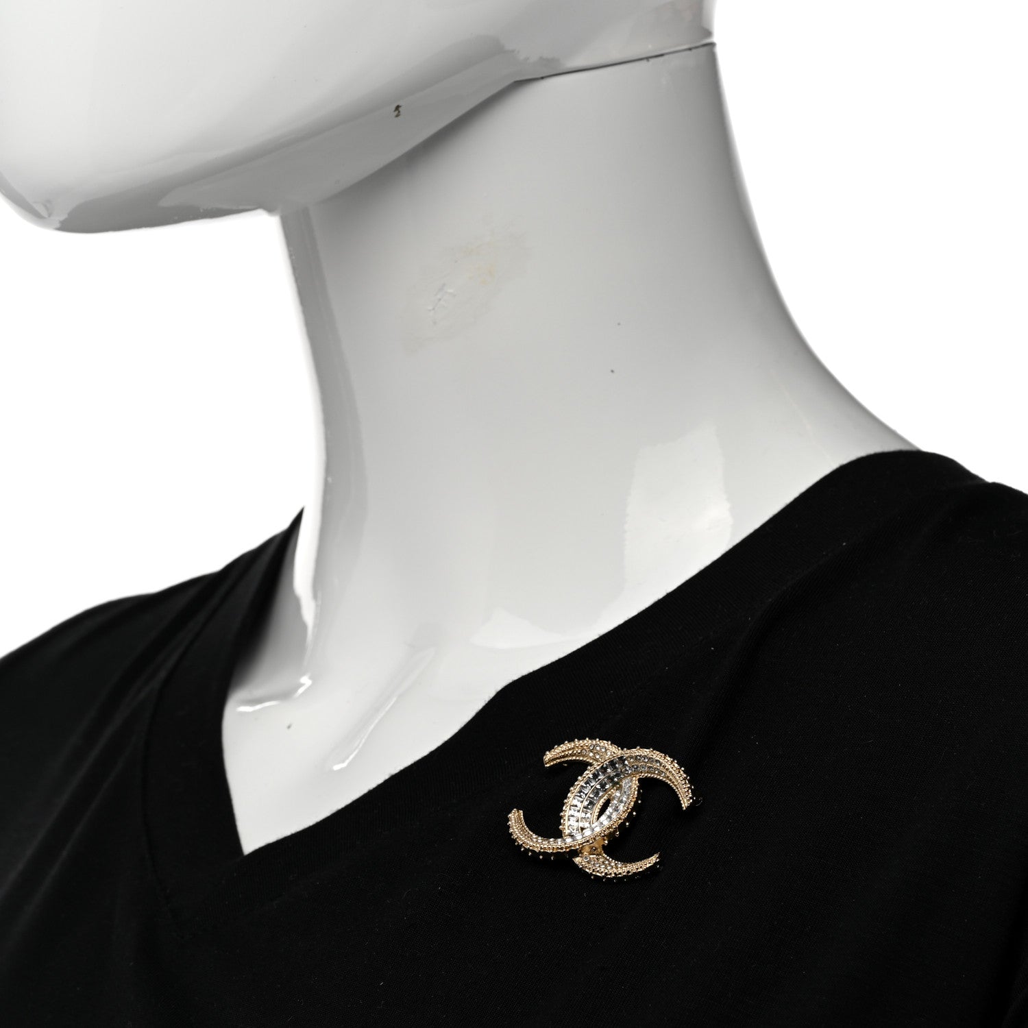 Chanel Metal Crystal Baguette CC Brooch Gold 2 of 4