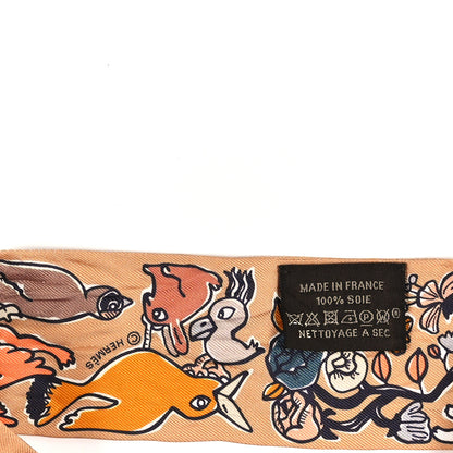 Hermes Silk Mille Et Un Lapins Twilly Beige Dore Abricot White 3 of 3