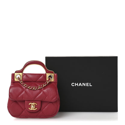 Chanel Calfskin Quilted Lady Handle Flap Card Holder With Chain Dark Pink 12 of 12