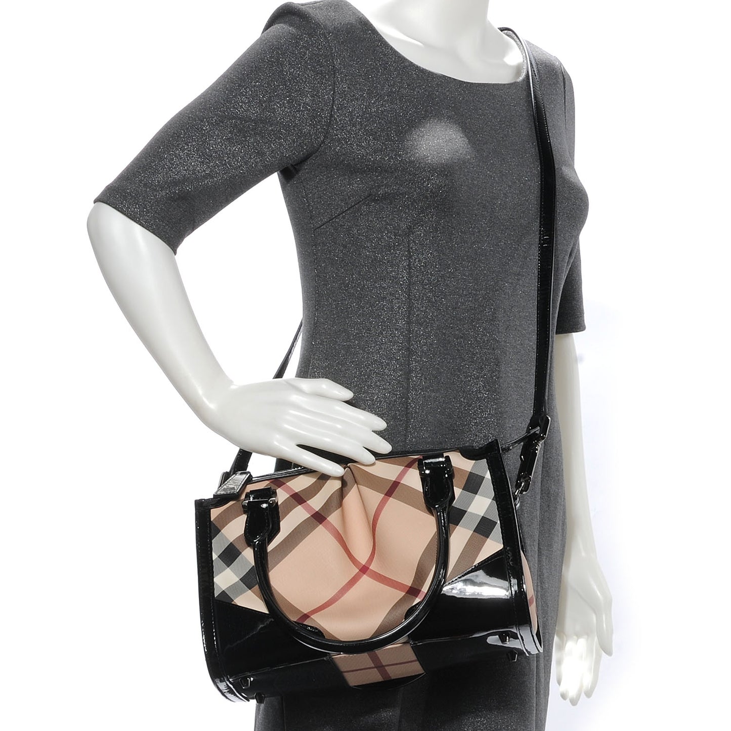 Patent Nova Check Pilgrim Tote Black
