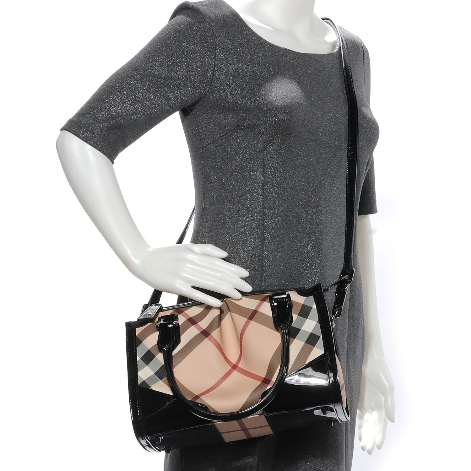 Burberry Patent Nova Check Pilgrim Tote Black 2 of 8