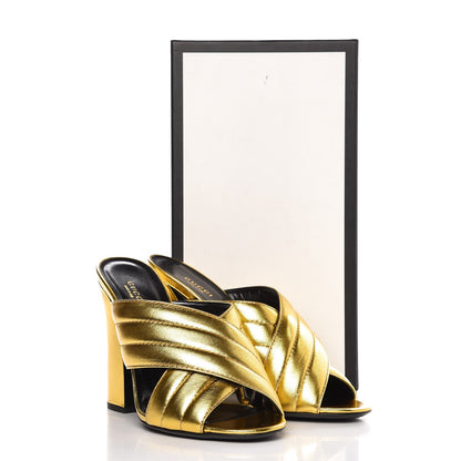Gucci Metallic Nappa Webby Crossover High Heel Slide Sandals 41 Oro Vecchio 10 of 10