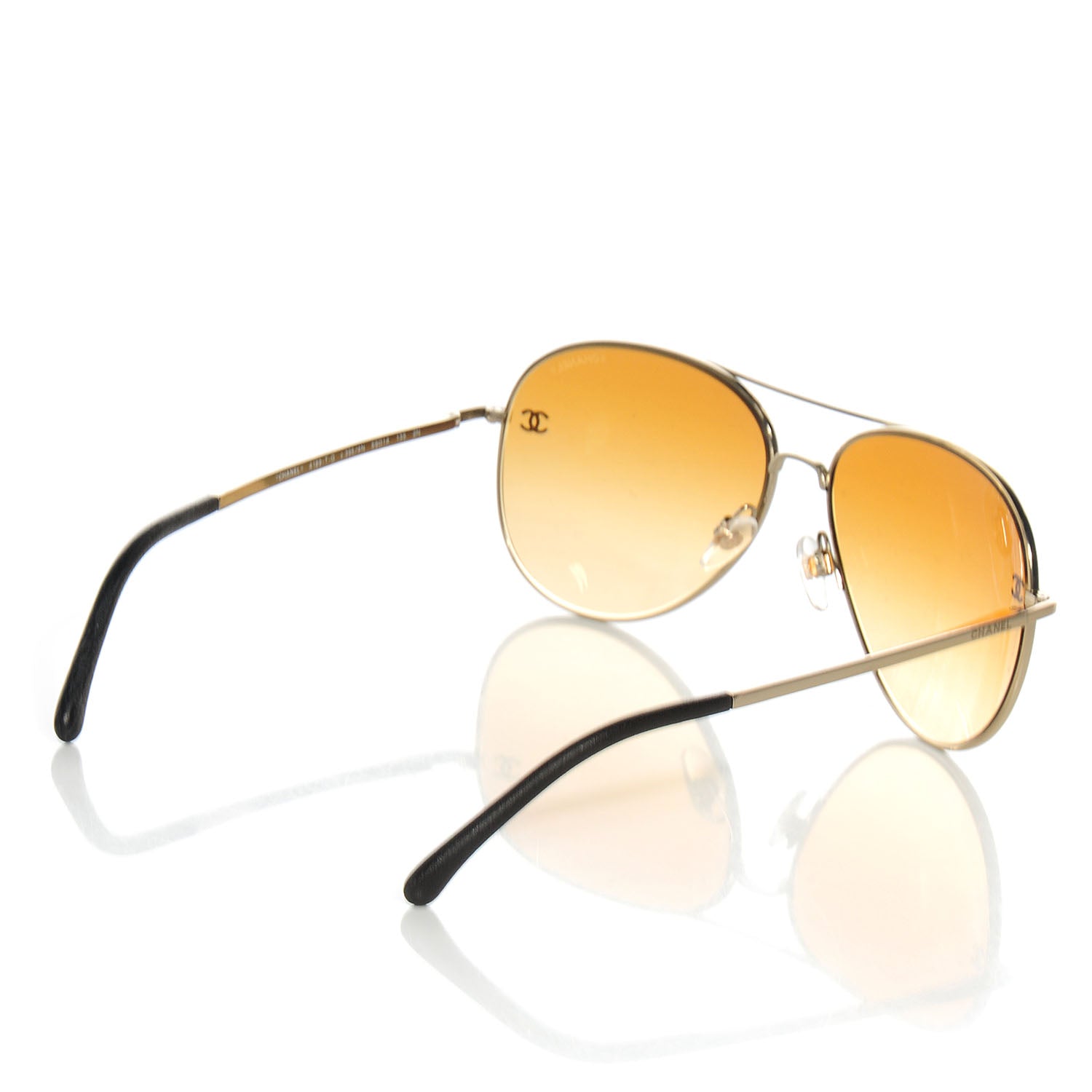 Chanel Titanium Lambskin CC Aviator Sunglasses 4189-T-Q Gold 2 of 6