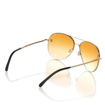 Chanel Titanium Lambskin CC Aviator Sunglasses 4189-T-Q Gold 2 of 6