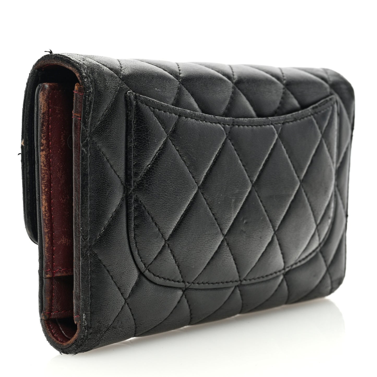 Lambskin Quilted Large Flap Wallet Black