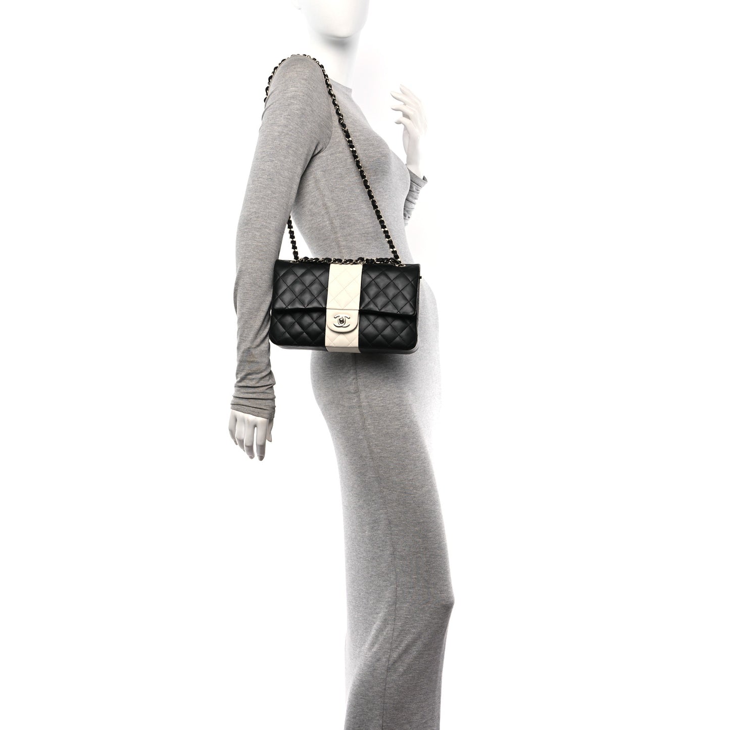 Lambskin Quilted Medium Double Flap Black White