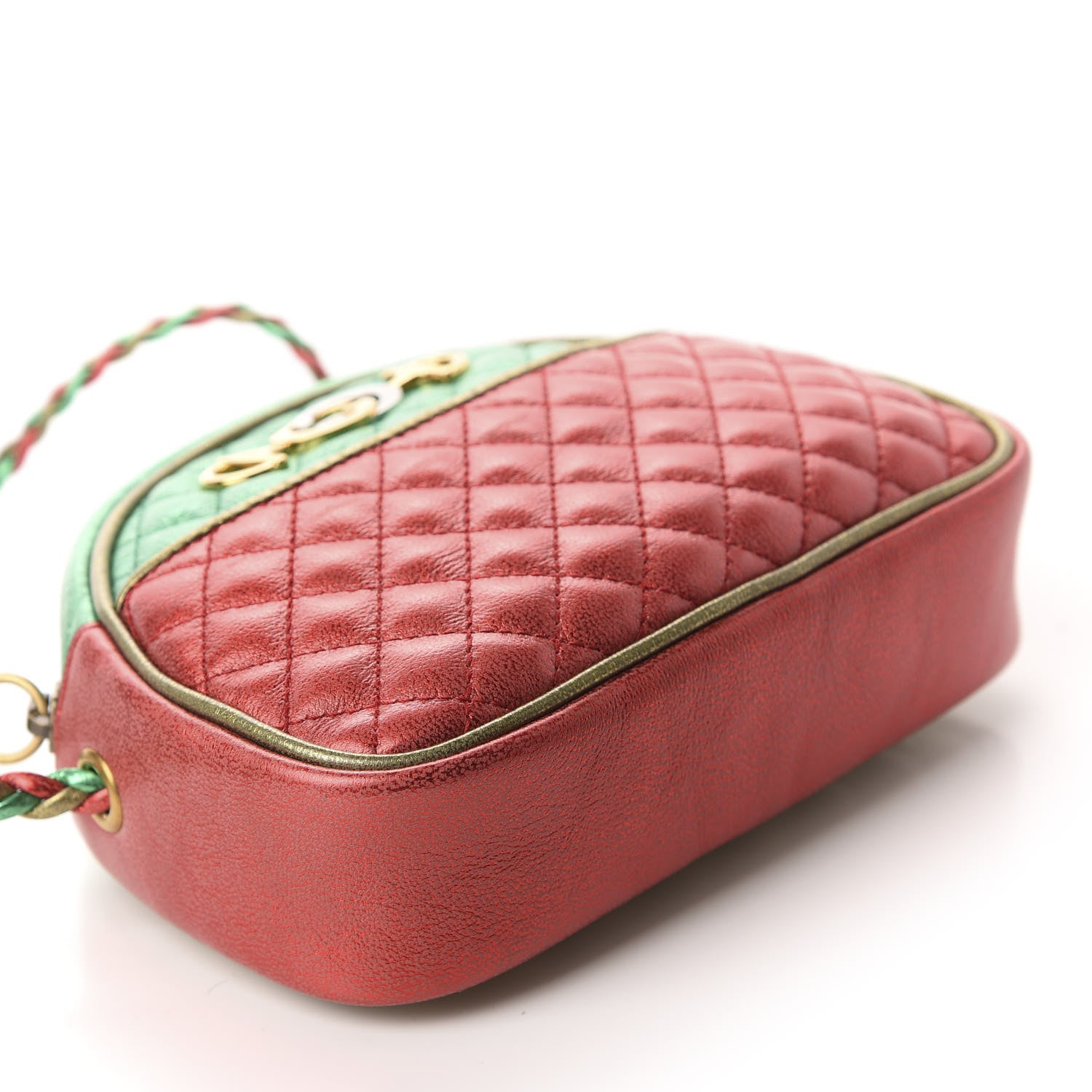 Gucci Laminated Nappa Trapuntata Mini Zumi Dome Shoulder Bag Rosso Jasmine Green Rame 4 of 10