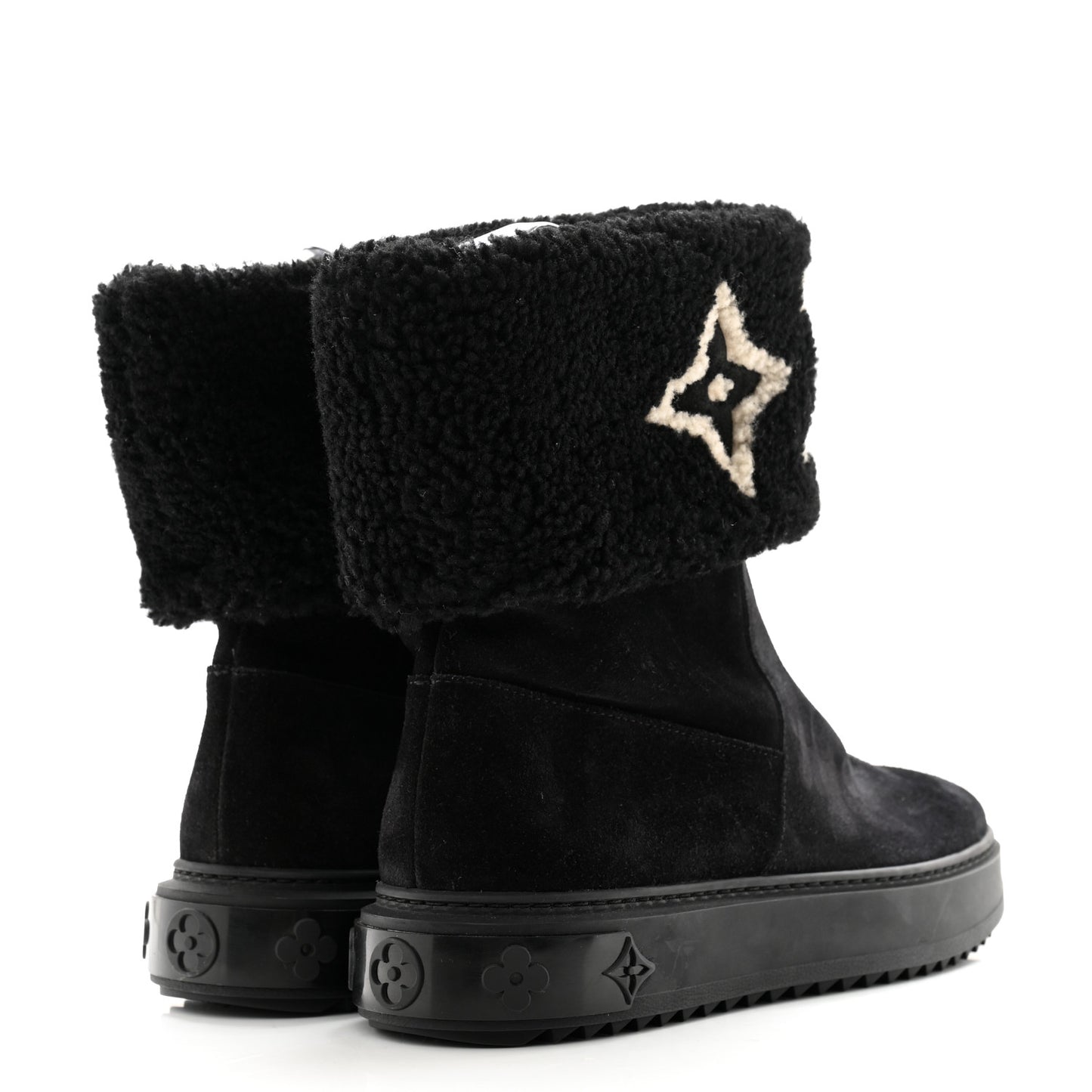 Suede Calfskin Shearling Snowdrop Flat Ankle Boot 38 Black