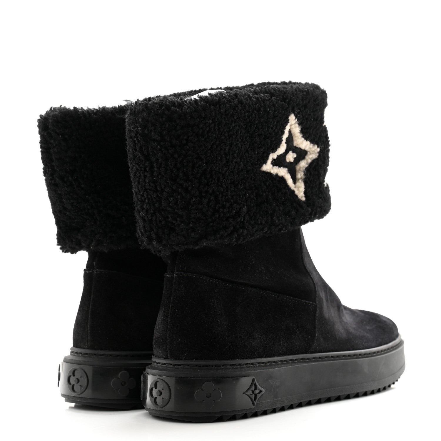 Louis Vuitton Suede Calfskin Shearling Snowdrop Flat Ankle Boot 38 Black 4 of 11