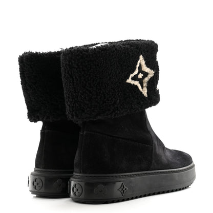 Louis Vuitton Suede Calfskin Shearling Snowdrop Flat Ankle Boot 38 Black 4 of 11