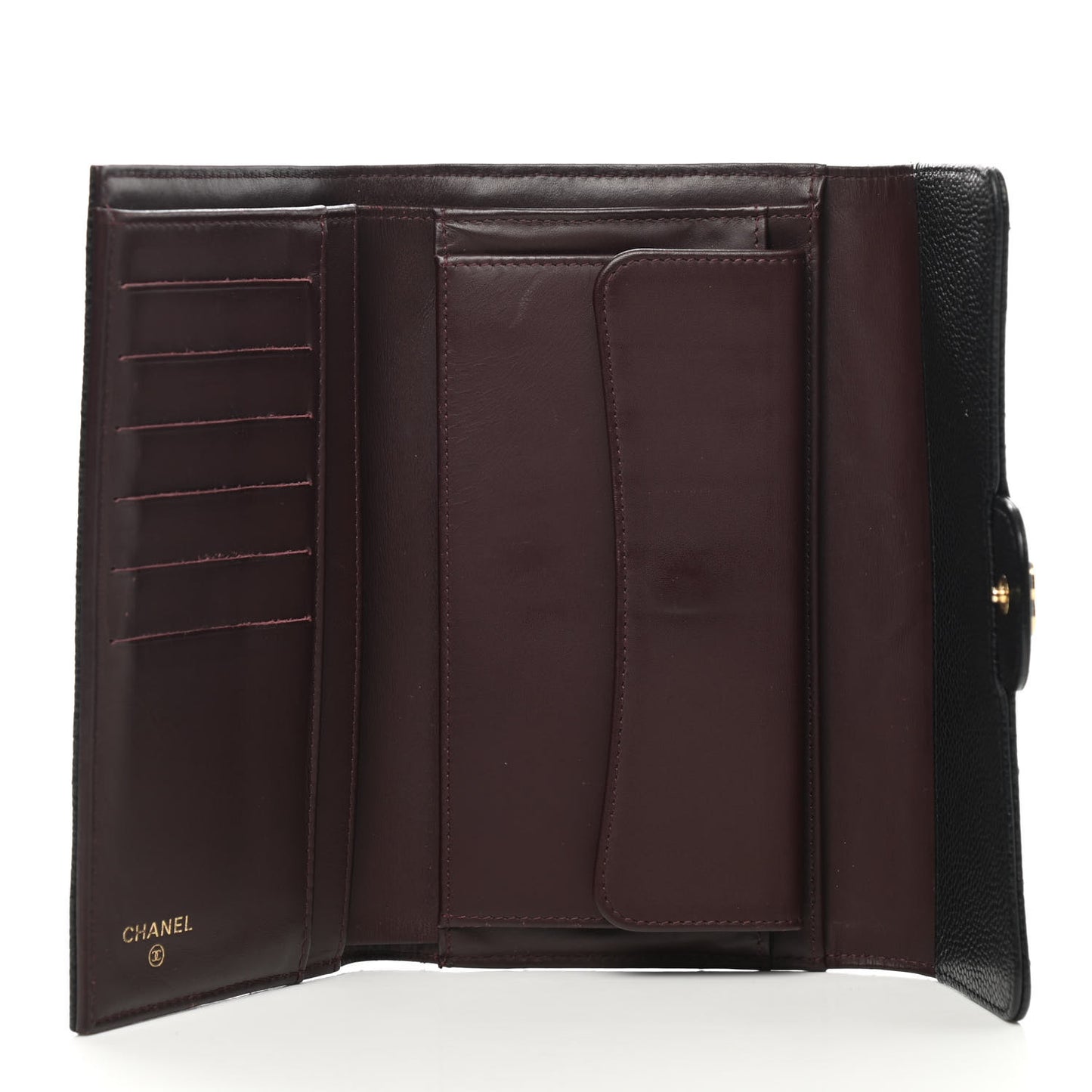 Caviar Quilted Large Gusset Flap Wallet Black