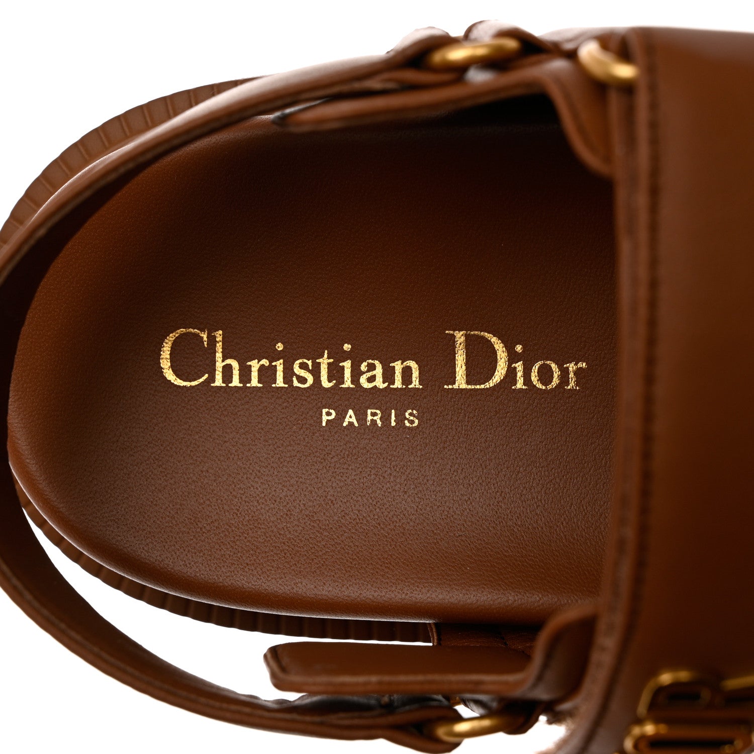 Christian Dior Lambskin Dioract 10mm Sandals 37.5 Golden Saddle 6 of 8