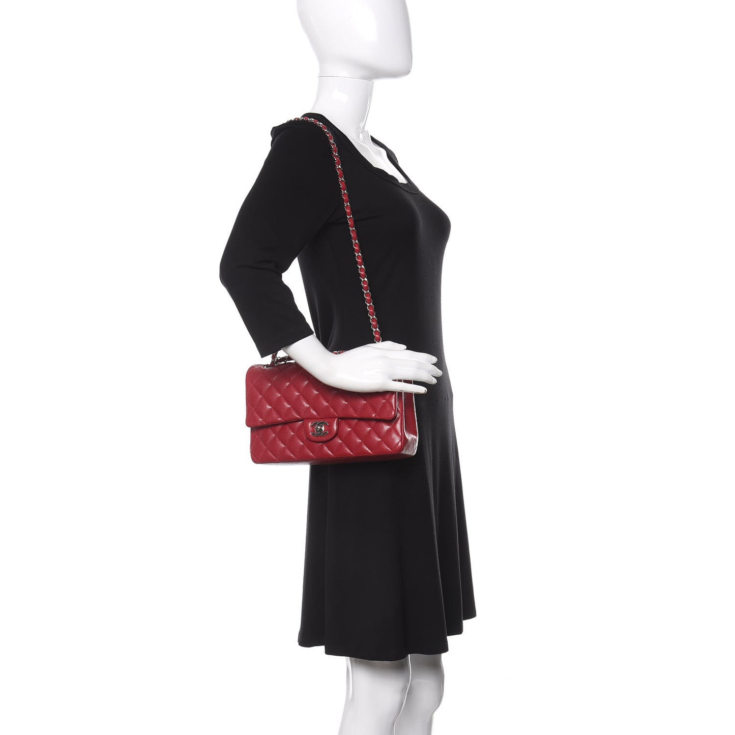 Caviar Quilted Medium Double Flap Red