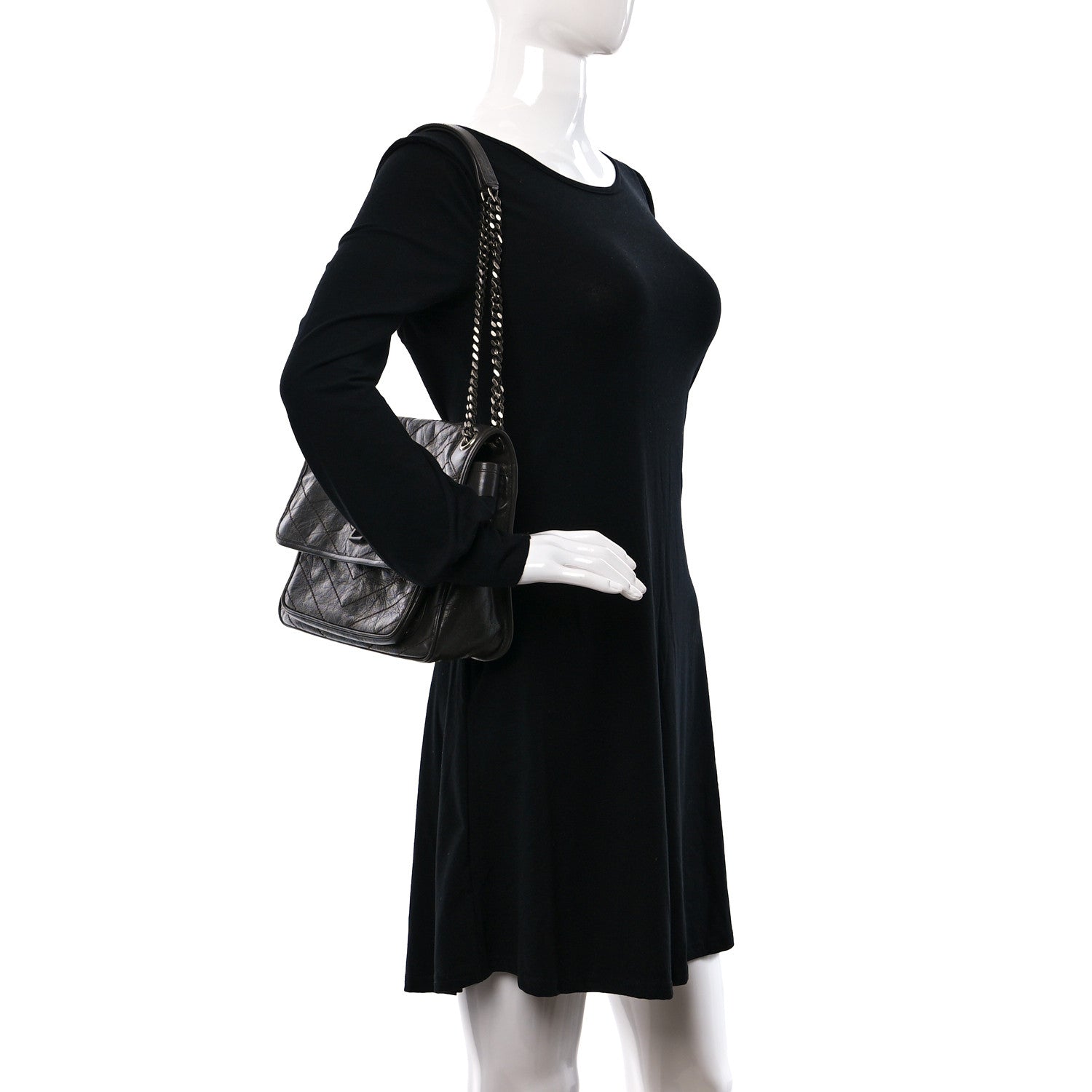 Saint Laurent Crinkled Calfskin Matelasse Monogram Medium Niki Chain Satchel Pebble 2 of 9