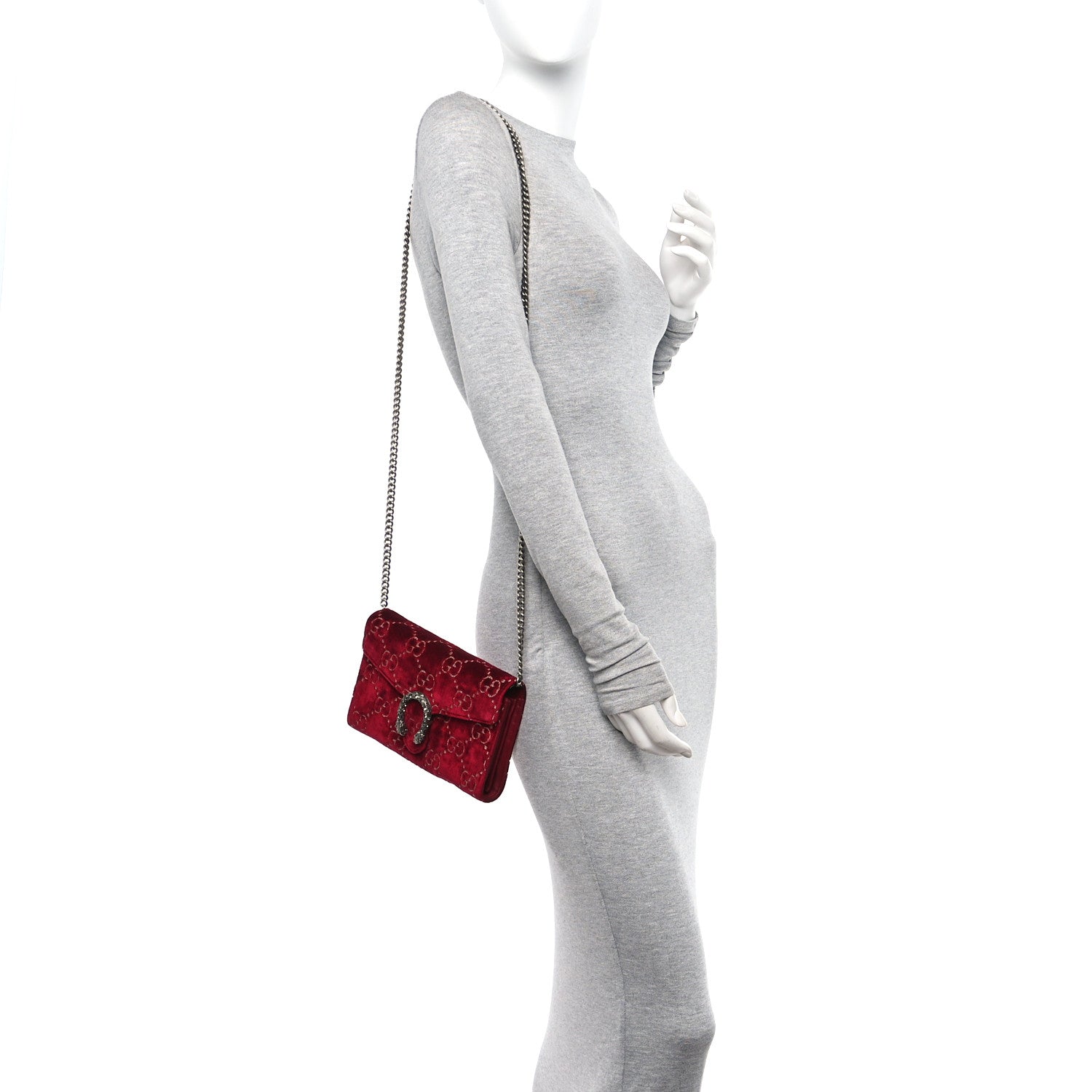 Gucci Velvet GG Monogram Mini Dionysus Chain Wallet Red Cipria 2 of 12