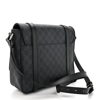 Gucci GG Supreme Monogram Textured Dollar Calfskin Retro Interlocking G Flap Messenger Bag Black 3 of 12