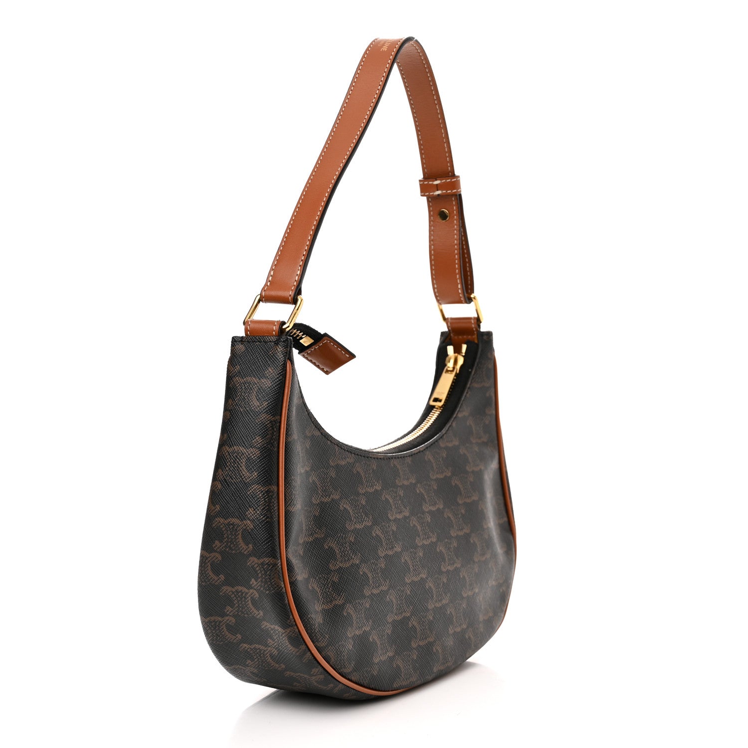 Celine Triomphe Canvas Calfskin Ava Shoulder Bag Tan 3 of 14