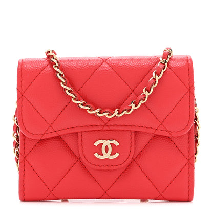 Chanel Caviar Quilted Flap Card Holder On Chain Red 1 of 12