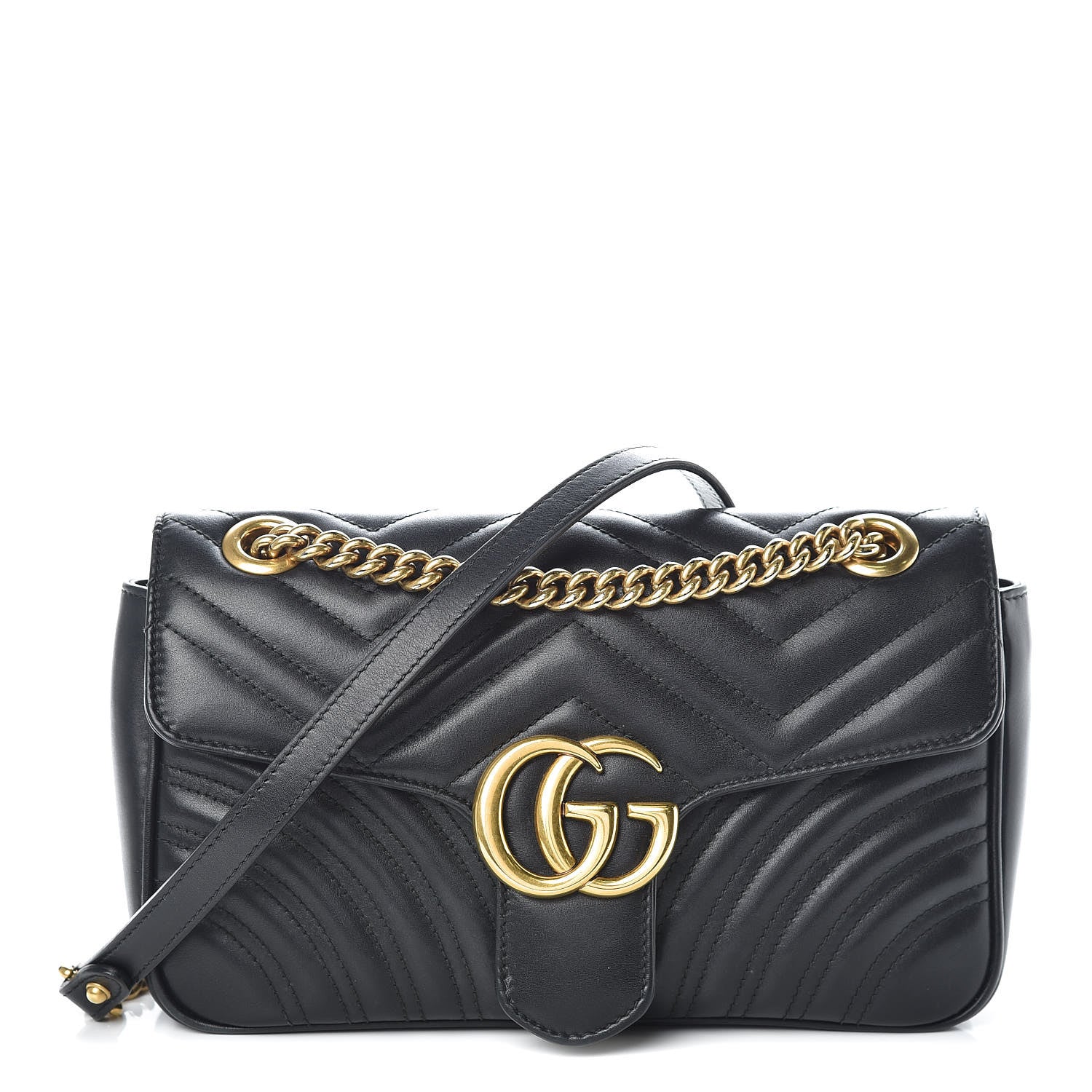 Gucci Calfskin Matelasse Small GG Marmont Shoulder Bag Black 1 of 11