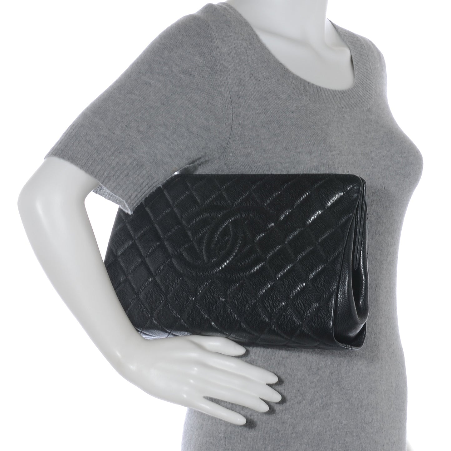 Caviar Quilted CC Large Clutch Black