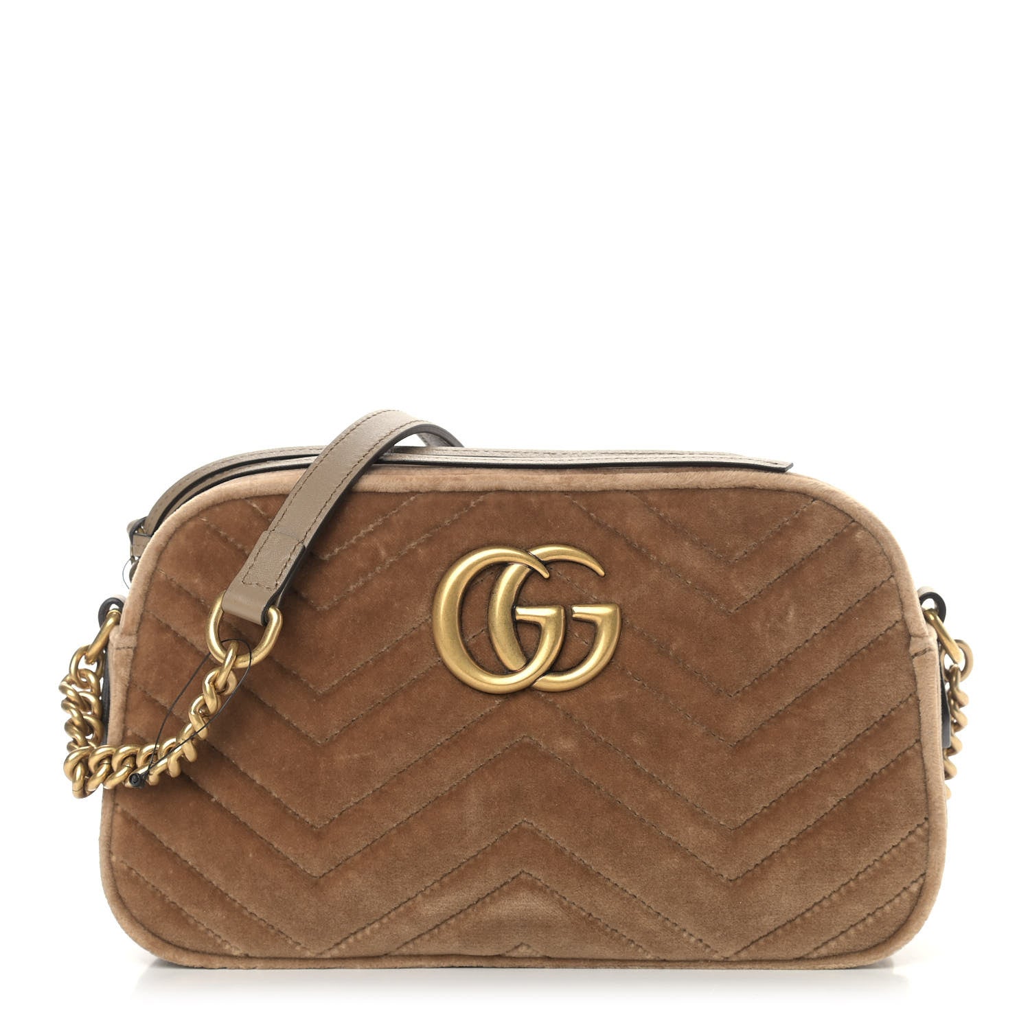 Gucci Velvet Matelasse Small GG Marmont Chain Shoulder Bag Taupe 1 of 5