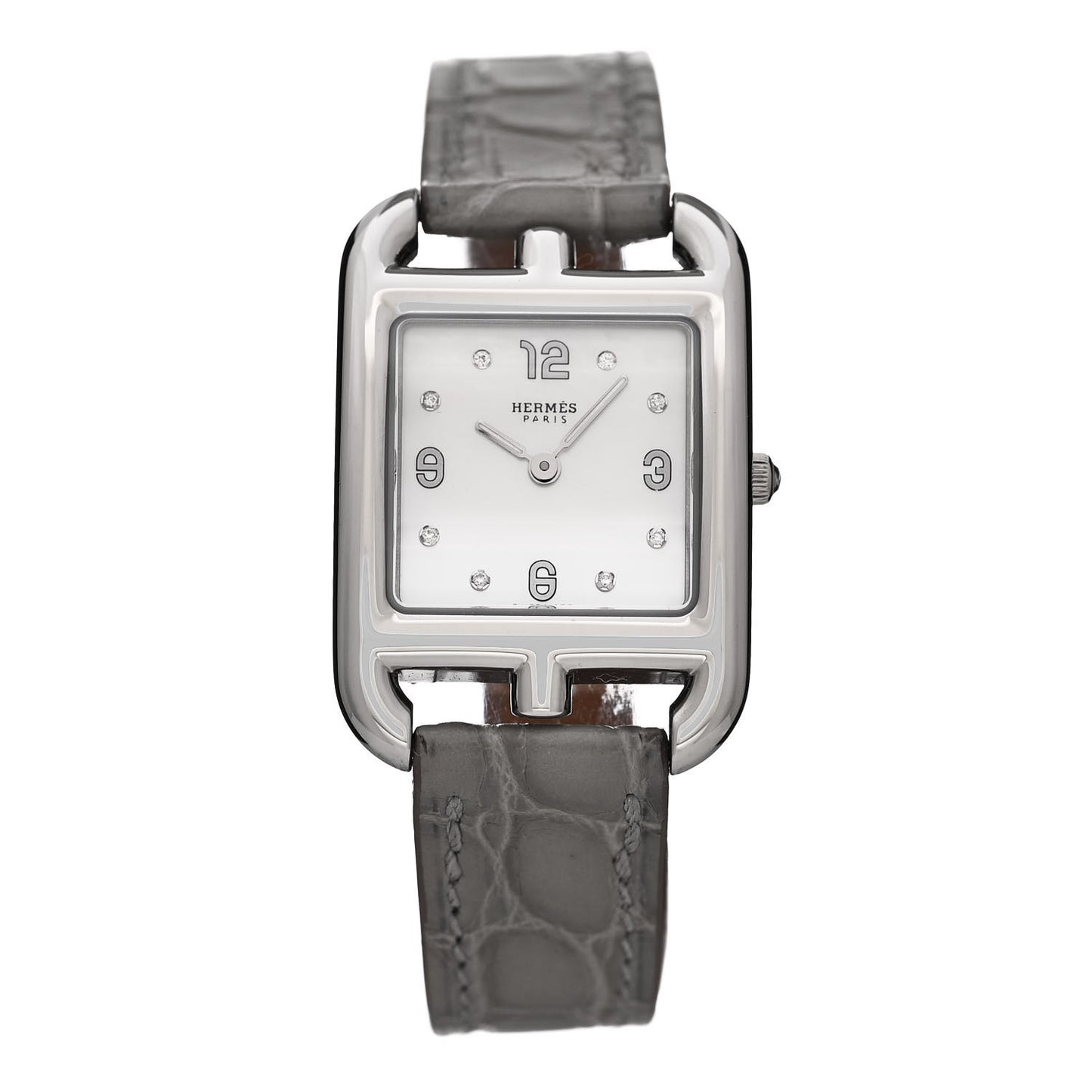 Stainless Steel Alligator Diamond Mother of Pearl 23mm Cape Cod Quartz Watch Gris Perle