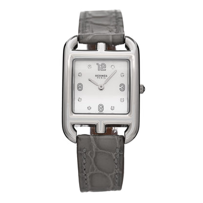 Hermes Stainless Steel Alligator Diamond Mother of Pearl 23mm Cape Cod Quartz Watch Gris Perle 1 of 5