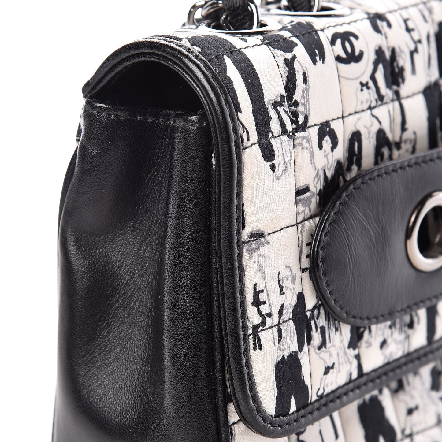 Silk Lambskin Coco Mademoiselle Scarf Flap Bag White Black