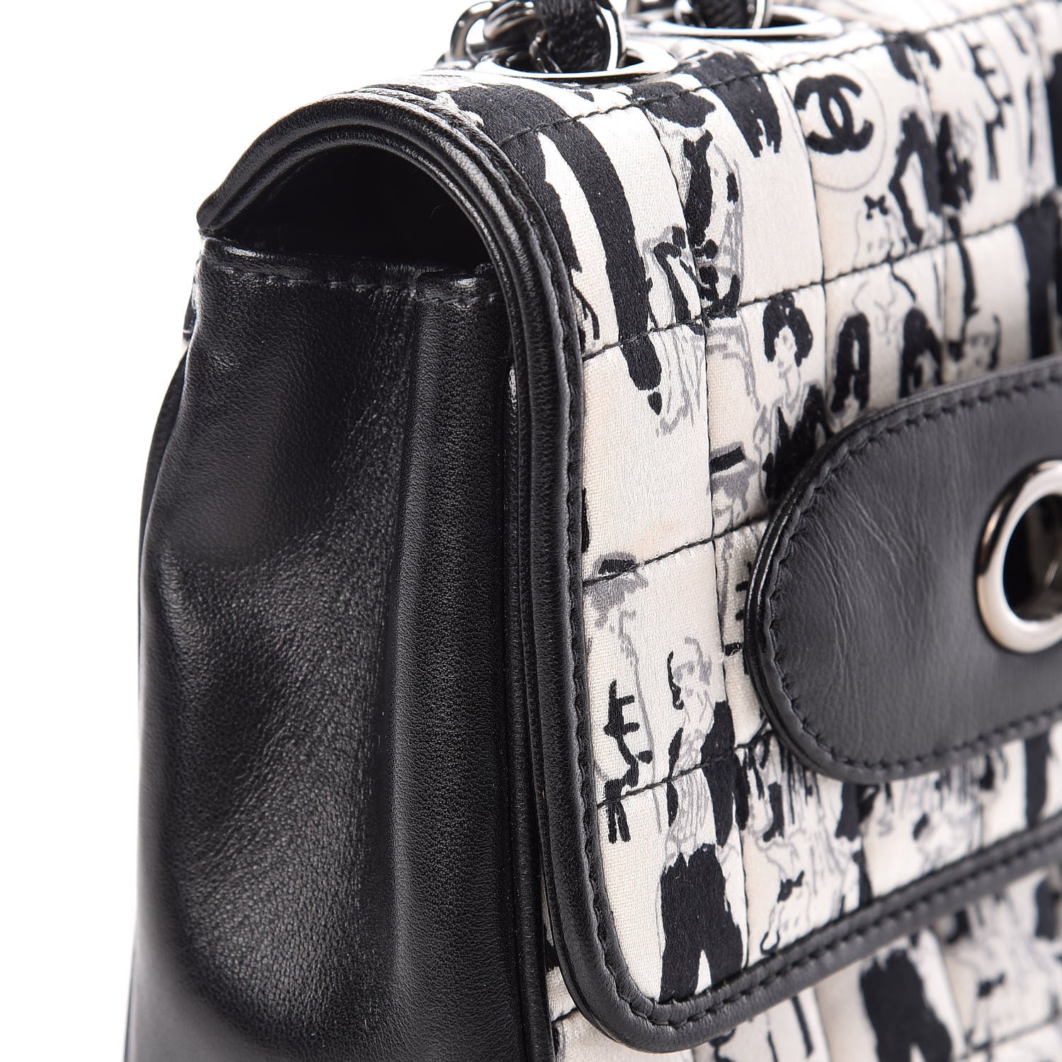 Chanel Silk Lambskin Coco Mademoiselle Scarf Flap Bag White Black 14 of 15