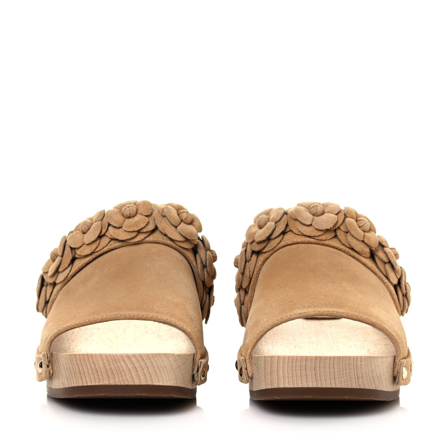 Chanel Suede Calfskin Camellia Mules 35 Beige 2 of 8