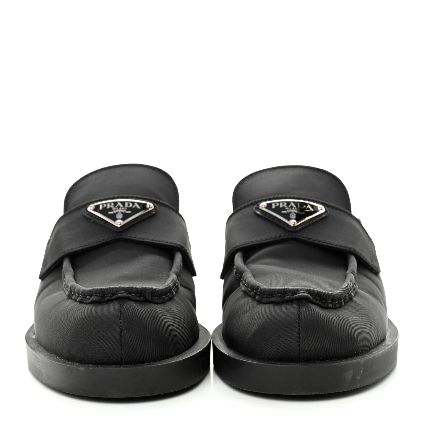 Re-Nylon Gabardine Metal Triangle Logo 40mm Loafer Mules 39.5 Black