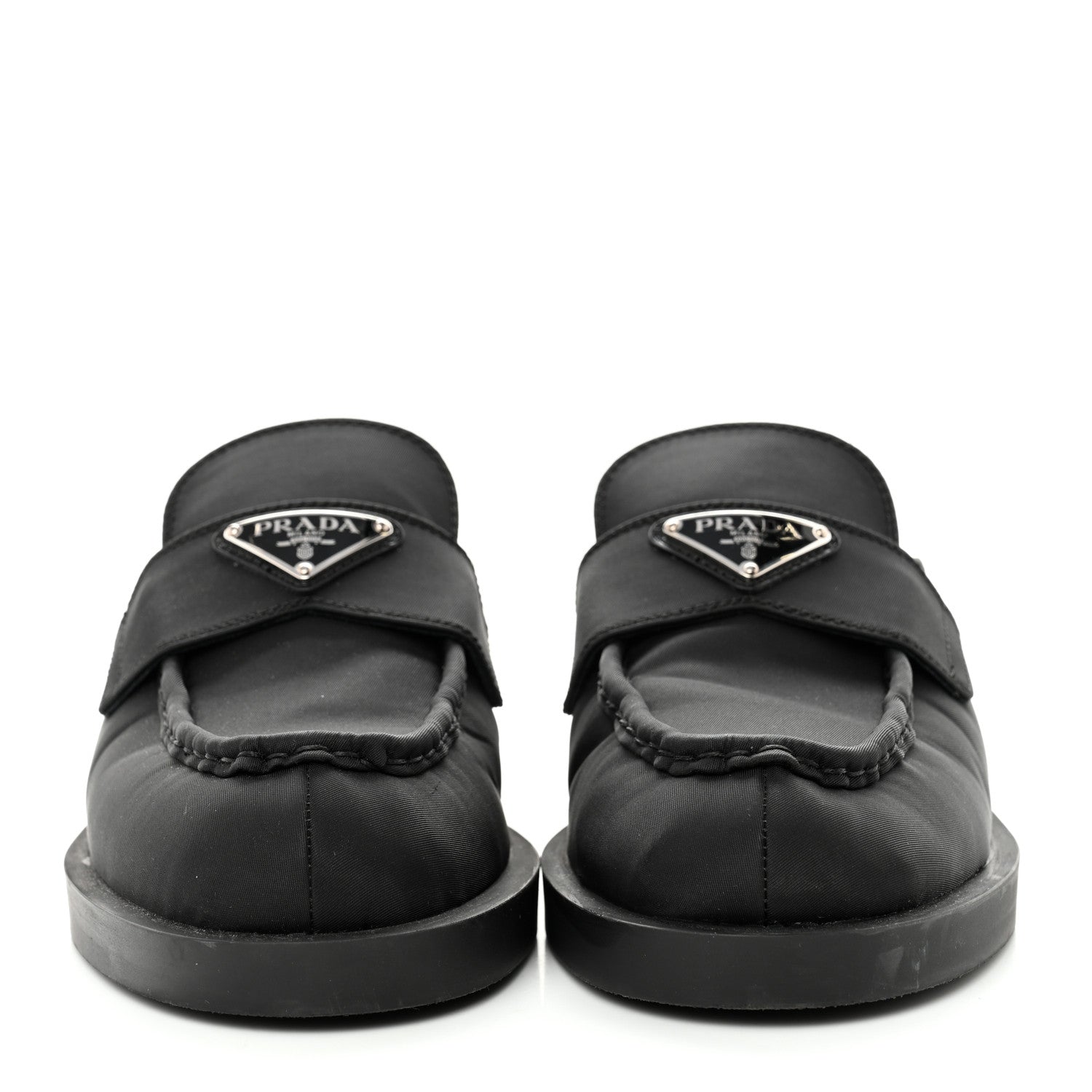 Prada Re-Nylon Gabardine Metal Triangle Logo 40mm Loafer Mules 39.5 Black 2 of 13